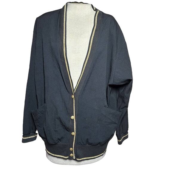 Vintage Black Cardigan Sweater with Gold Detail Size Medium - Picture 1 of 4